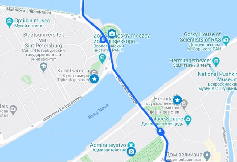Interactive map of the self guided free walking tour St Petersburg