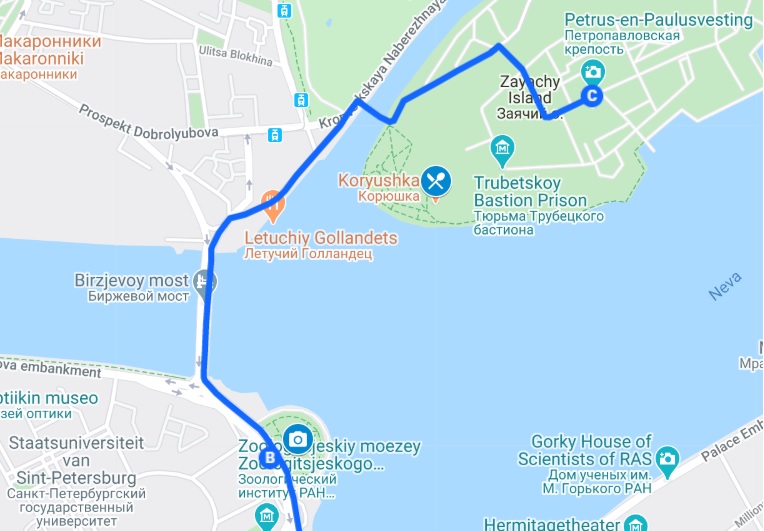 Interactive map of the self guided free walking tour St Petersburg