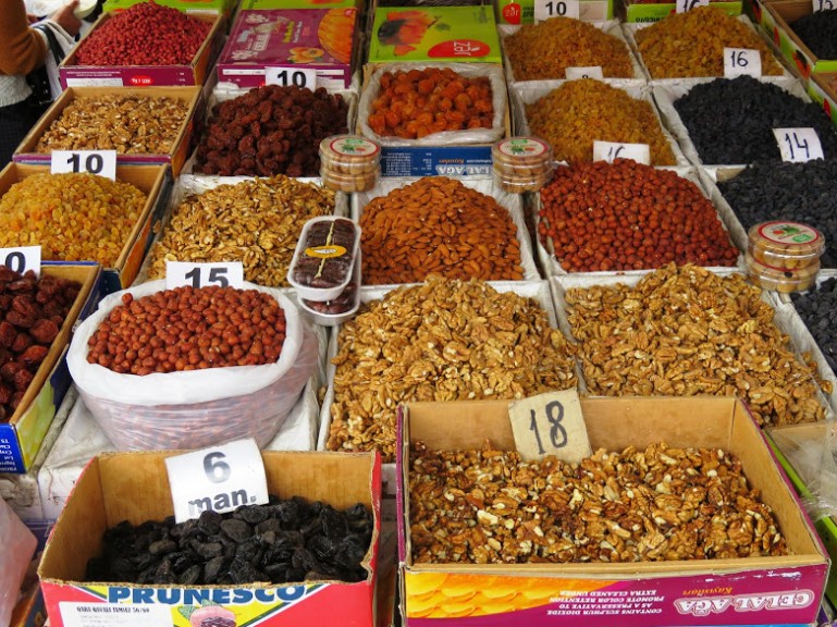 Dried nuts in Sheki market