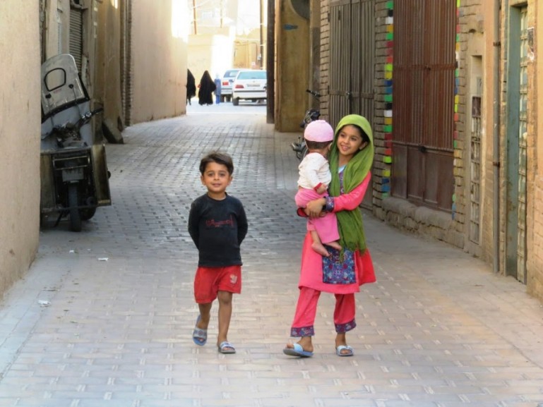 children in the old town of Yazd